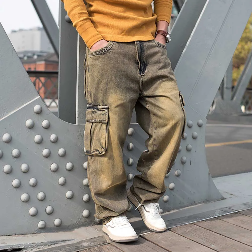 Fashion Cargo Pants Men\'s Casual Jeans Hiphop Harem Trousers Straigth Loose Baggy Streetwear Distressed Denim Clothing Plus Size