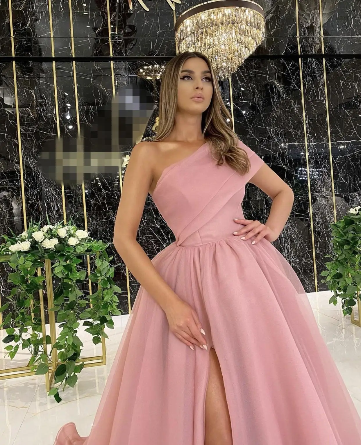 Vestido de baile vermelho para mulheres, vestidos de baile de um ombro, divisão frontal, vestidos de noite elegantes, rosa, marfim, 2024