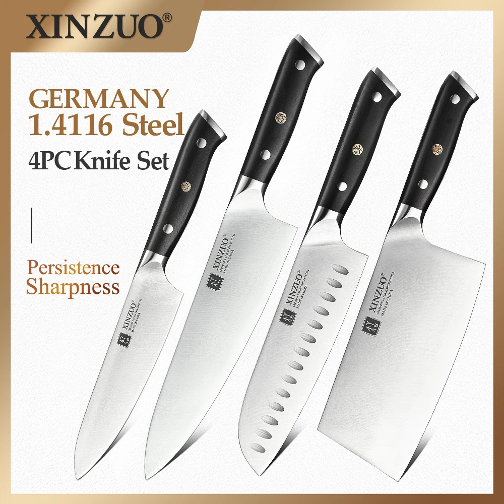 

XINZUO 4PCS Kitchen Knives Set Stainless Steel High Carbon Meat Slicer Cleaver Santoku Utility Chef Knife Ebony Handle