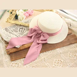 Original Handmade French Elegant Satin Bow Sunhat Lolita Summer All-Match Straw Hat Sun Protection Hat