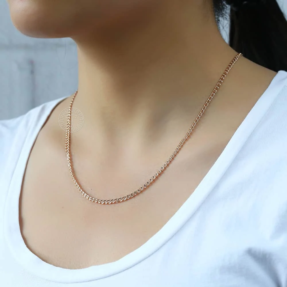 3mm Men Womens Snake Chains Necklace 585 Rose Gold Color Fashion Jewelry Gifts Snail Link GN462A