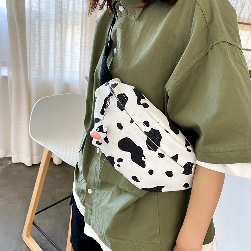 Hot Sale Cow Print Canvas Small Chest Bag Leisure Original Design Fashion Messenger Bag Women\'s Shoulder Bag Mobile Phone Purse