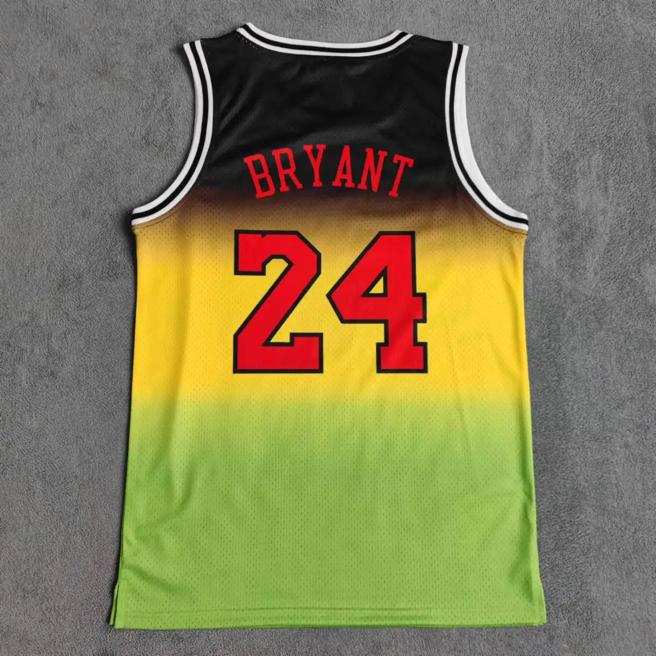 TRILLEST Black Yellow Green Printed Los Angeles R.I.P. Bryant Front 8 Back 24 with Love Heart Number 2 Basketball Jersey