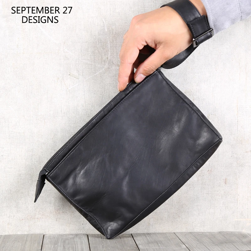 Clutch Bag Men Genuine Leather Luxury Handmade Male Casual Business Mini Hand Bag Cowskin Wrist Cell Phone Wallets