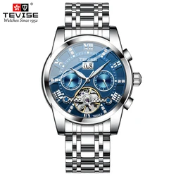 Luxury Brand Men Automatic Watch Fashion Wristwatch TEVISE T9005A-F Mineral Reinforced Glass Flywheel Diamond Embellishment 2023