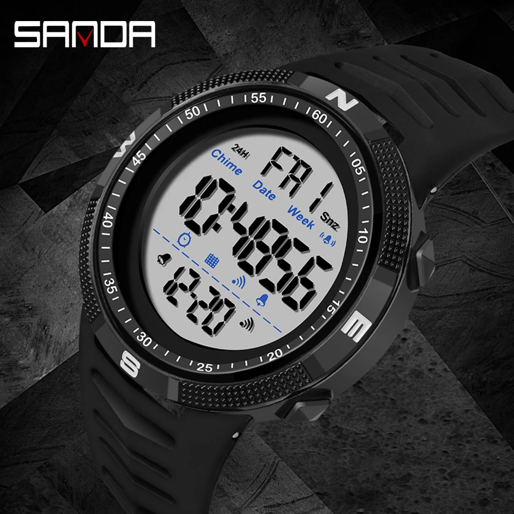 SANDA Fashion Outdoor Sport Watch Men Multifunction Watches Alarm Clock Chrono 5Bar Waterproof Digital Watch reloj hombre