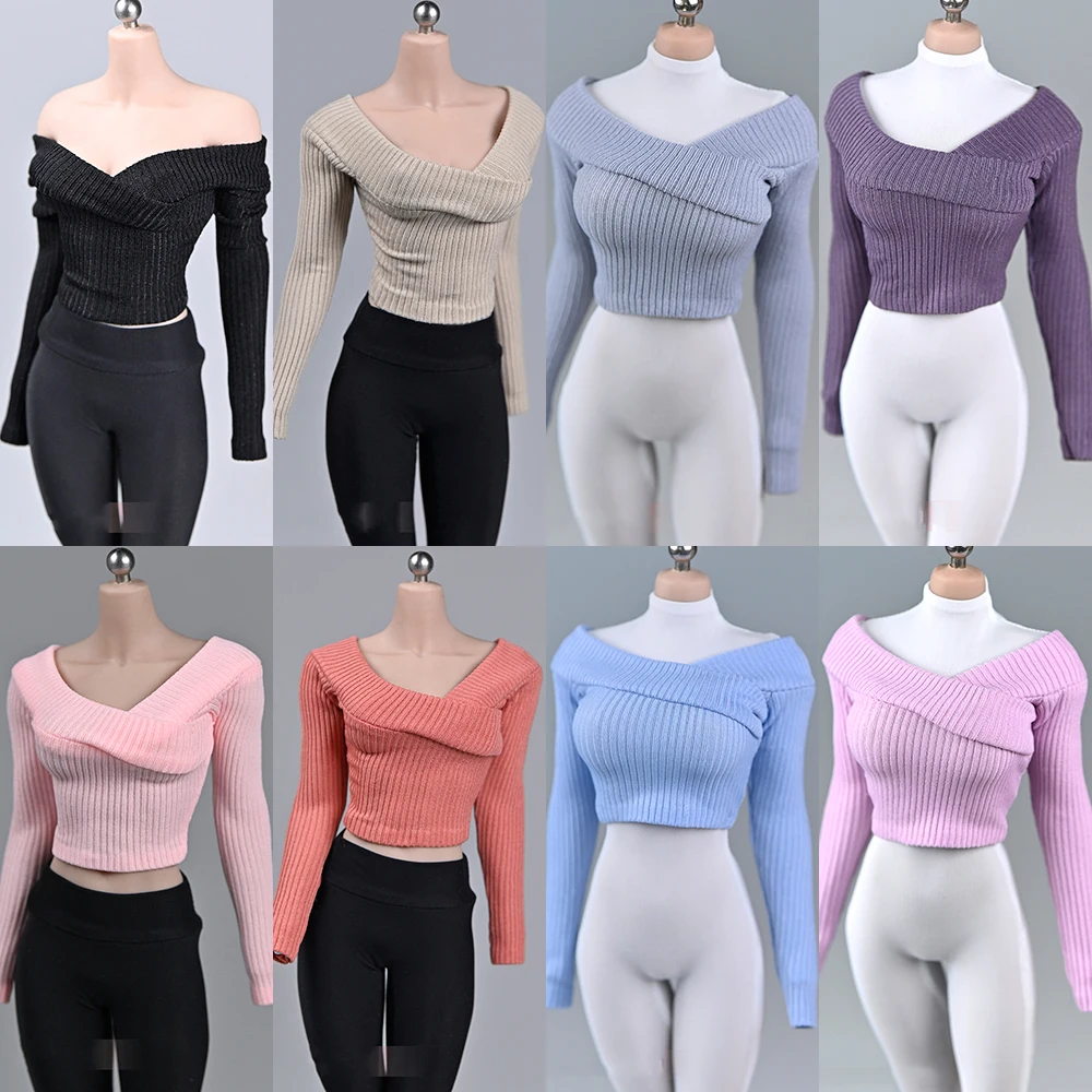 1/6 Scale Female Soldier Sexy Low-cut Short Knit Top Slim Cross Neck Sweater Shirt Model for PH TBL 12 inch Action Figure Body