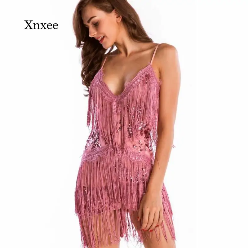 

Sexy Tassels Dress Deep V Dance Dress Women See-Through Solid Flowers Embroidery Latin Performance Stage 2021 Elegant Costumes