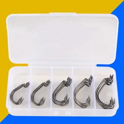 50Pcs Wide Crank Fishing Hooks Carbon Steel Offset Fishhook Size 3/0#-2# Bass Barbed Carp Fishing Hook for Soft Worm Bait Lure