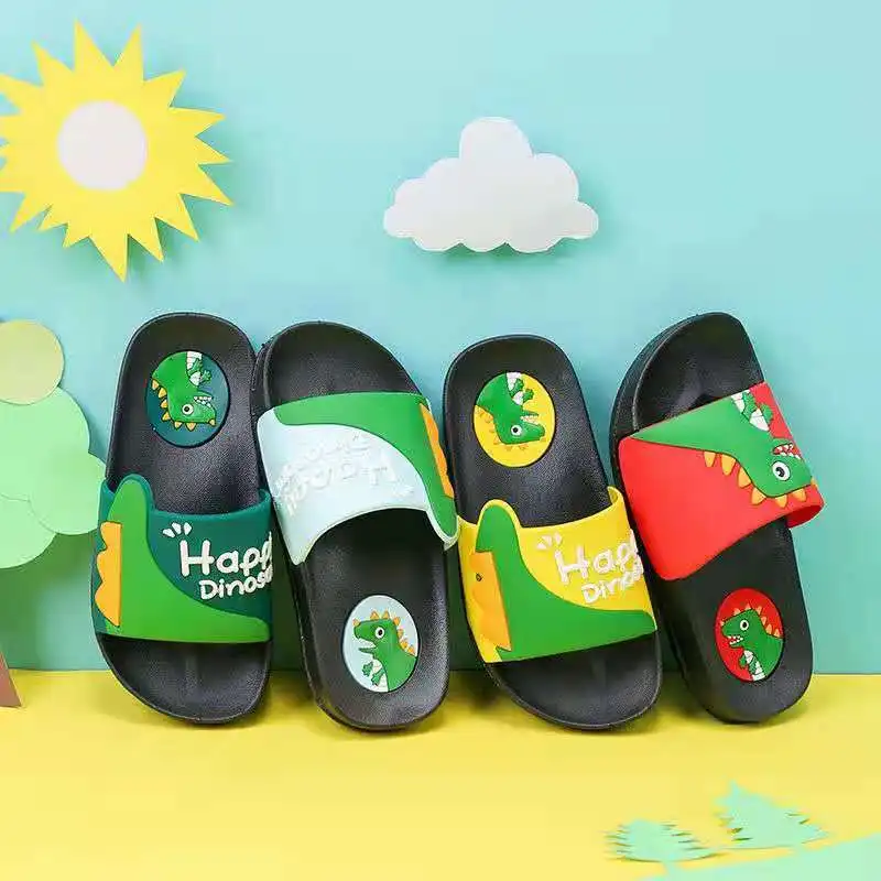 Summer Cute Home Indoor Slippers New Kawaii Cartoon Dinosaur Children Slippers Non-Slip Soft Sole Toddler Slippers Boy Shoes