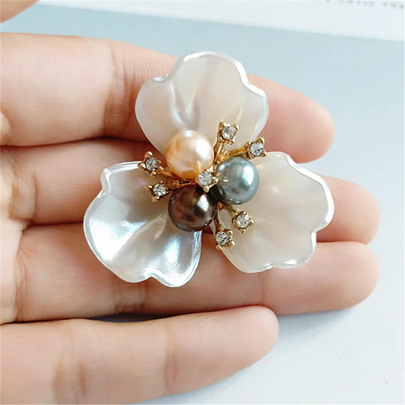 50pcs 35*35mm Silver color Big Resin Flower shape Charm Imitation Pearl Flower Charm For DIY Wedding Handmade Women Accessories