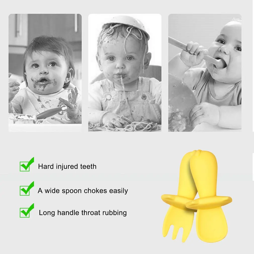 2pc/set Silicone Spoon Fork for Baby Safety Feeding Child Dining Spoon Tableware Tongue Anti Scald Anti-Choke Children Tableware