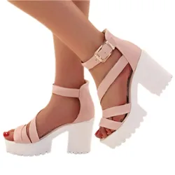 2021 Summer Buckle Luxury Sandals Comfort Shoes for Women Suit Female Beige Espadrilles Platform High Heels Fashion Black Closed