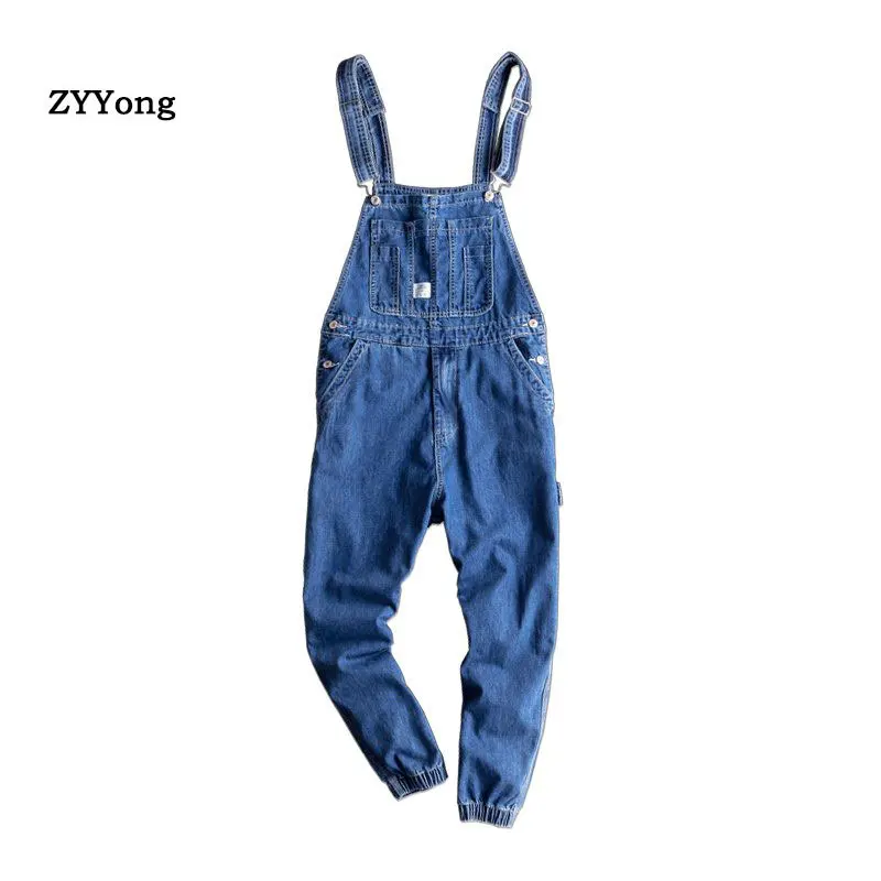 

Loose Blue Overalls Men Denim Jumpsuit Bib Beam Feet Jeans Korean Youth Hip Hop Streetwear Big Pocket Cargo Pants Trousers