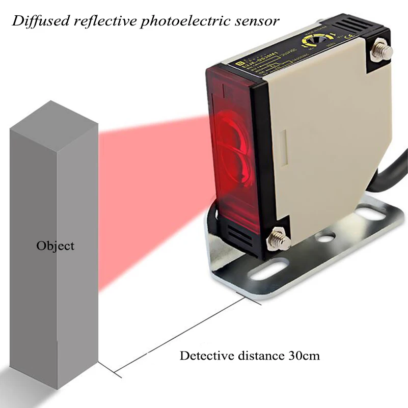 Sensor fotoeléctrico reflectante difuso, interruptor de fotocélula, detector de objetos, sistema de alarma de Control de acceso de puerta, rango de