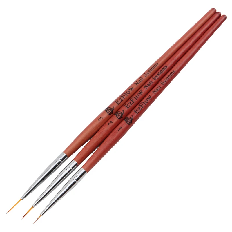 EZONE 3Pcs Fine Hand Painted Thin Hook Line Pen Short Wood Rod Nail Art Supplies Drawing Pen Paint Brush Art Supply Nylon Brush