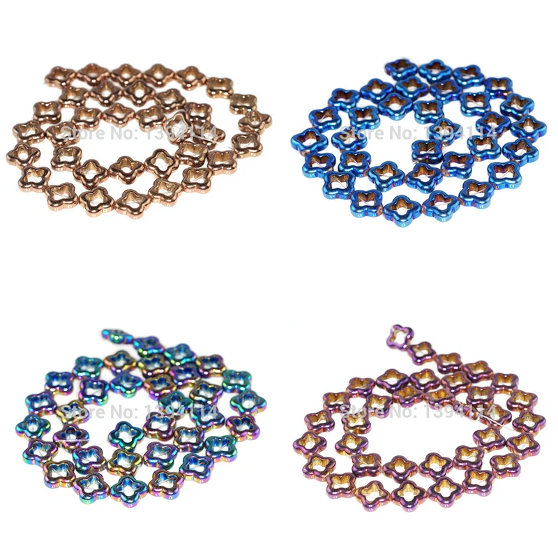 

Titanium Purple Blue Rainbow Brown Hematite Flower Clover Halo Beads 16 Inch Full Strand