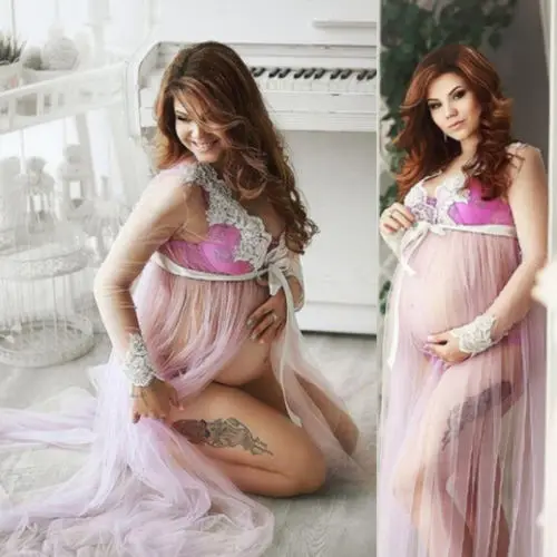 3 Colors Photography Photo Shoot Pregnant Women Long Sleeve Maternity Lace Dress Maxi Gown Pregnancy Dresses Clothes