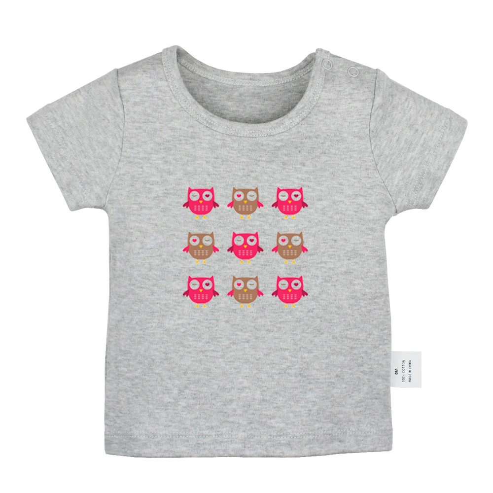 

9 Pink Cute Winking Owl Sugar Owl Catherine Peters Design Newborn Baby T-shirts Toddler Graphic Short Sleeve Tee Tops