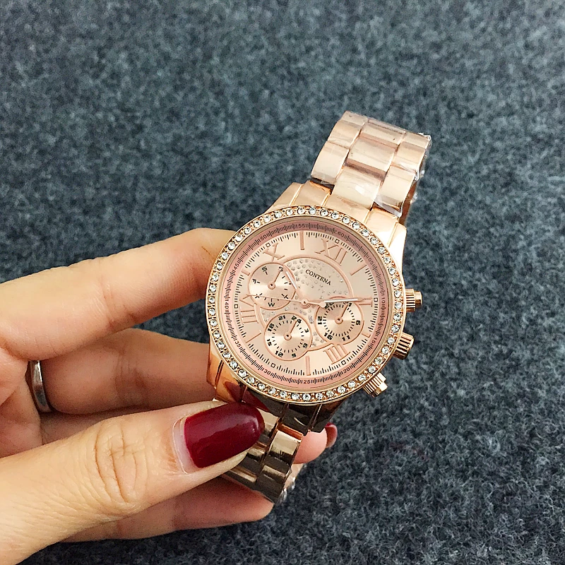 CONTENA Luxury Silver Women Watch Top Brand Women's Watches Fashion Diamond Ladies Watch Stainless Steel Clock zegarek damski