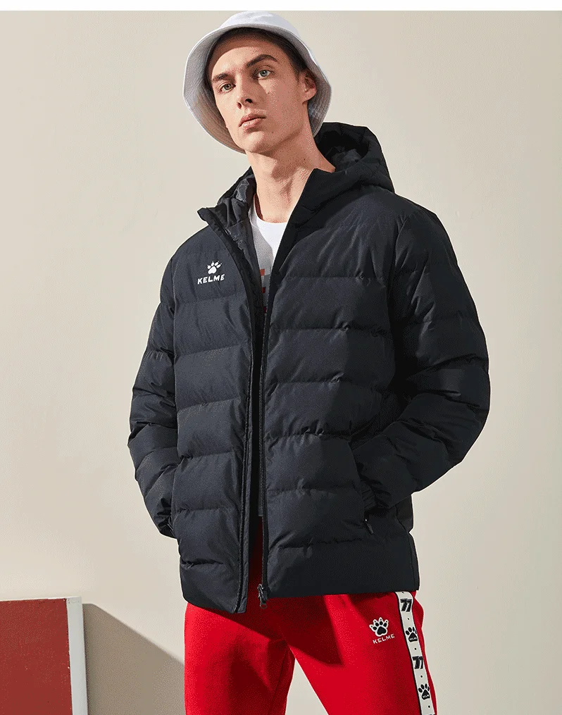 KELME Winter Men\'s Cotton Jacket Hooded Short Warm Coat Training Sports Team Uniform Women Padded Outwear 8261MF1013