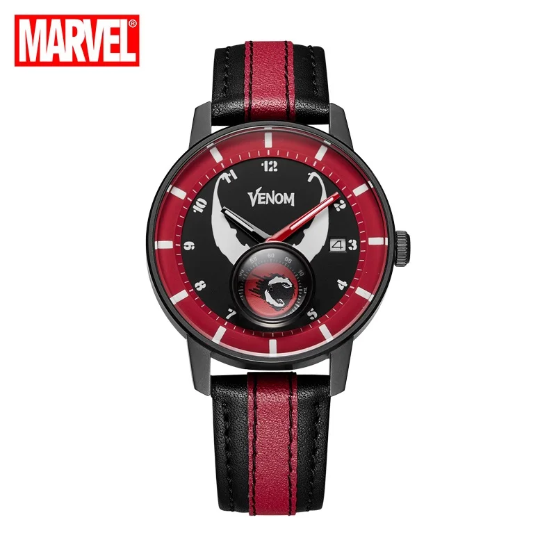 

Disney Original Marvel The Avengers VENOM SPIDER MAN Quartz Watch Leather Calendar Luminous 50M Waterproof New Relogio Masculino