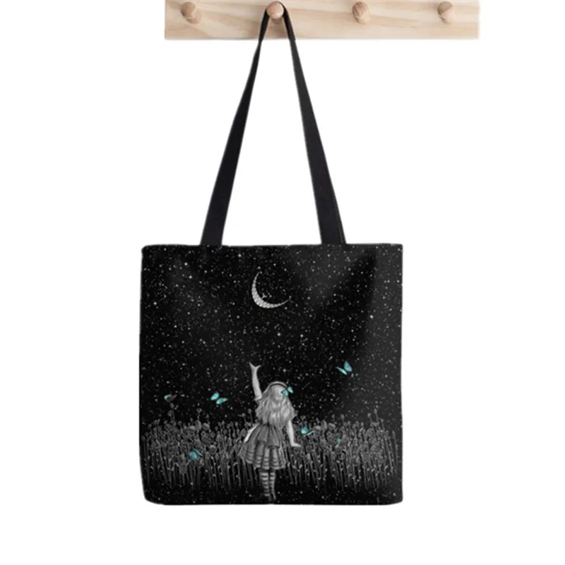 

Shopper Alice Wonderland Smiling Painted Tote Bag women Harajuku shopper handbag girl Shoulder shopping bag Lady Canvas Bag