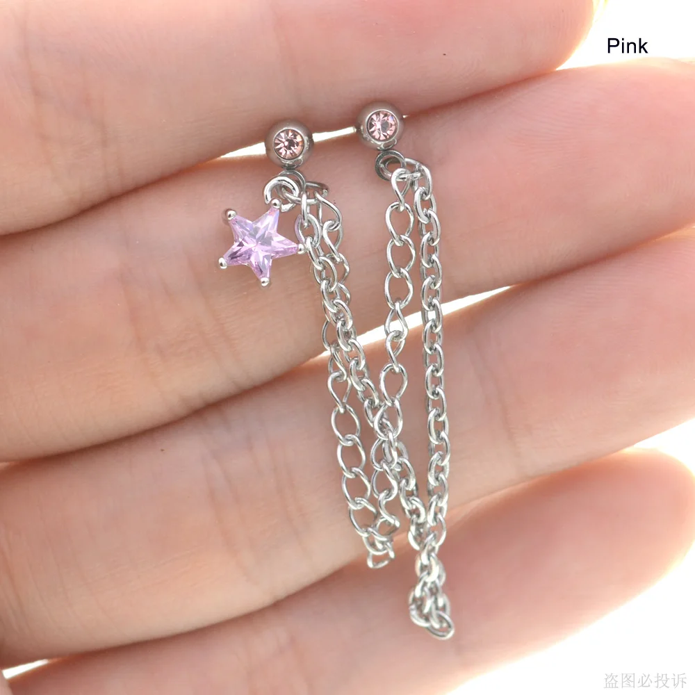 6mm Bright Bijoux Star Tragus Piercing Helix Piercing Cartilage Earrings Stainless Steel Tassel Earrings Nose Ring Ear Jewelry