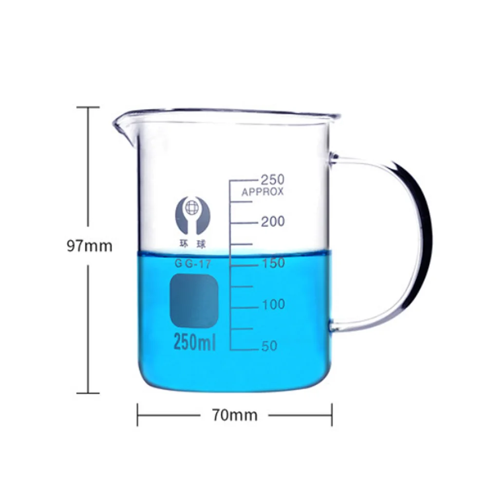 Beaker with handle chemical experiment 250/500ml Thickened glass High temperature resistance Clear scale