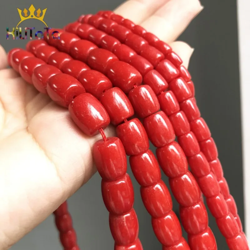 Natursteinperlen in Trommelform, rote Korallen, lose Abstandsperlen für die Schmuckherstellung, DIY-Armband- und Ohrringzubehör, 15'' Stränge – Detail 2