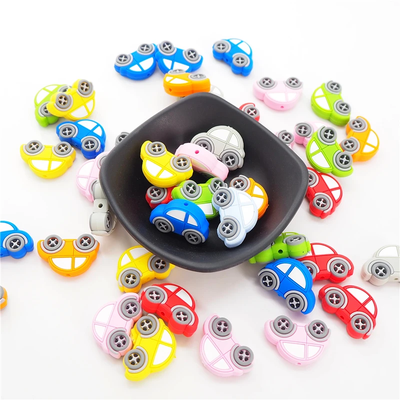 Chenkai 10PCS Silicone Car Beads Baby Cartoon Teething BPA Free For DIY Infant Soothing Pacifier Nursing Bracelet Toys Accessory