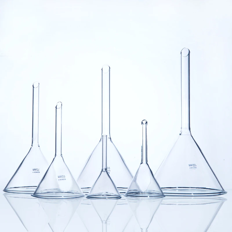 2 pieces/pack 40mm Lab Glass funnel long stem High Borosilicate Glass triangular funnel