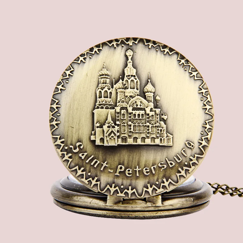 Classical castle pocket watch European and American large embossed church lace brushed texture pocket watch