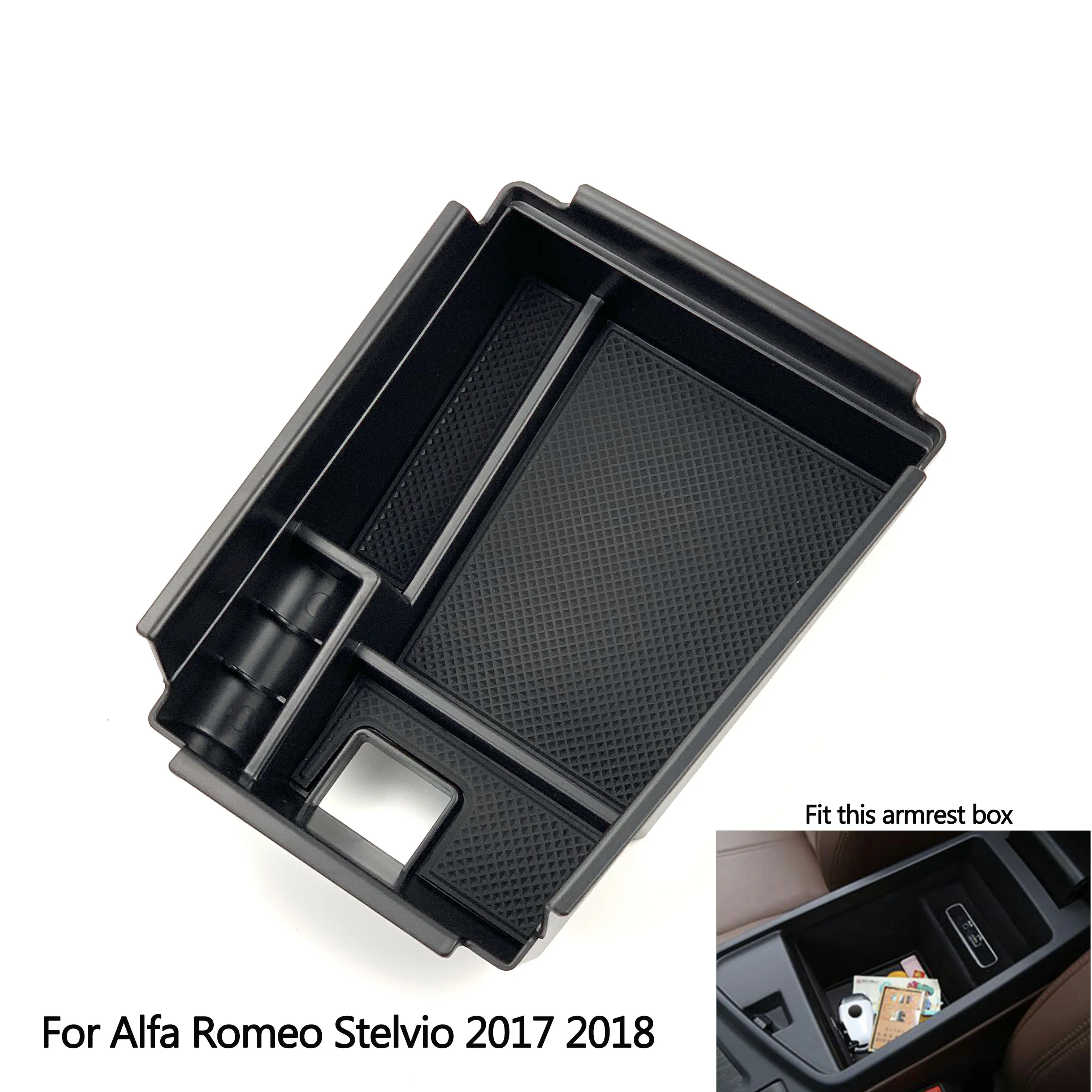 1pc Car Accessories Central Armrest Storage Box For Alfa Romeo Stelvio 2017 2018 Console Glove Tray Holder Case Container