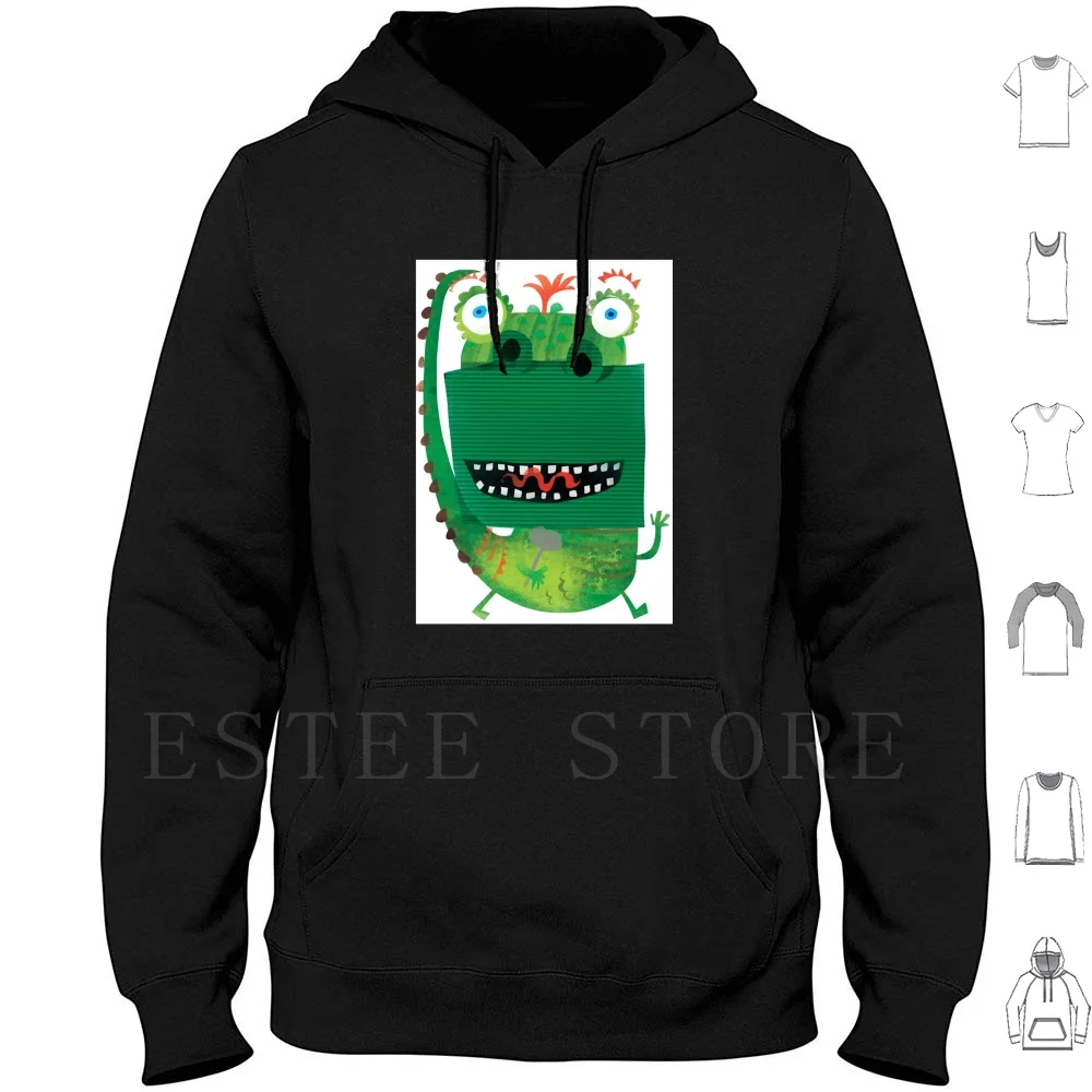 Dex The Dinosaur Felpa Con Cappuccio A Maniche Lunghe Collage Di Dinosauri Bambini Amichevoli Dinosauro Creatura Amico Sorriso Grandi Occhi
