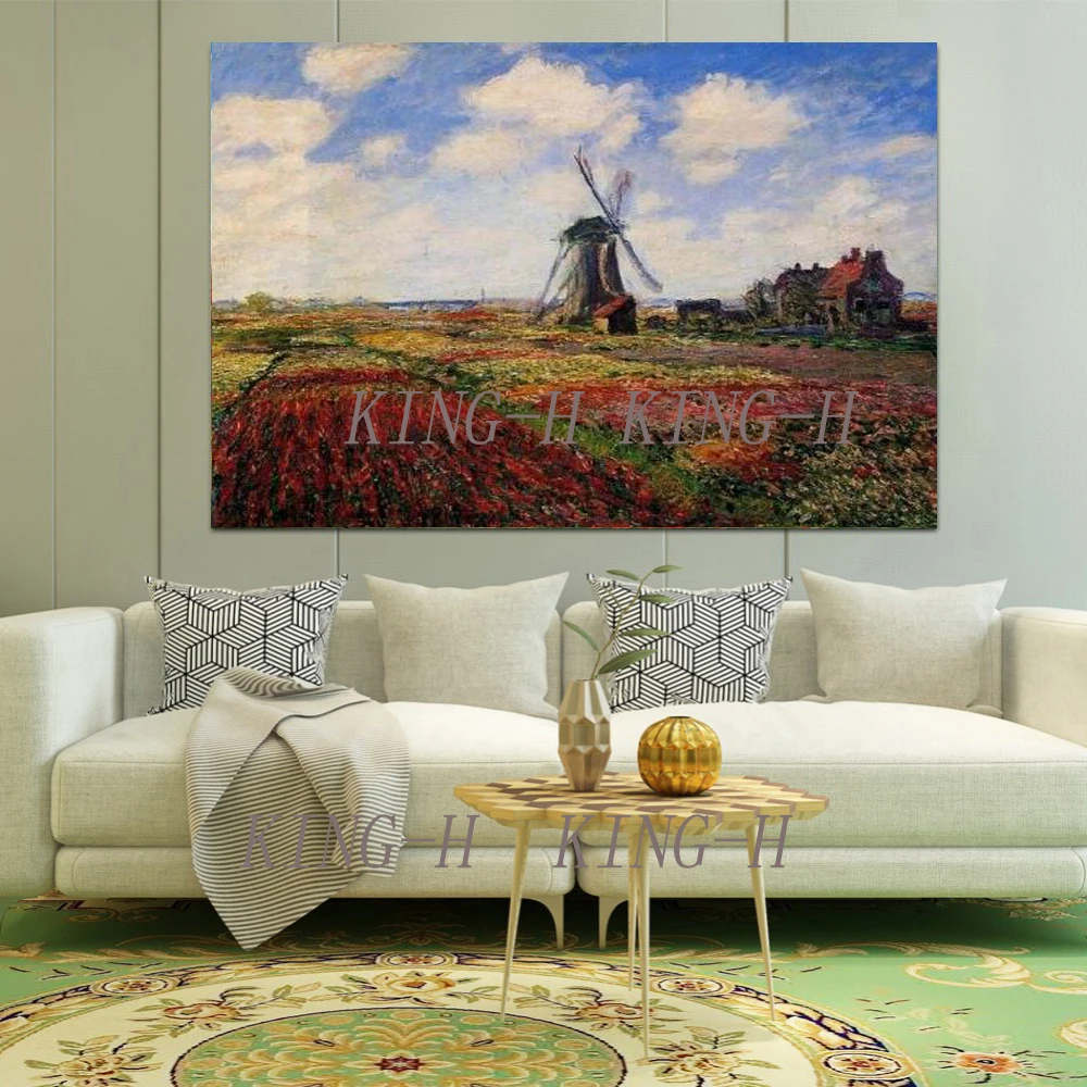 Hand-painted pastoral landscape windmills in flowers - Claude monet's paintings decorated hall hall highest quality hotels