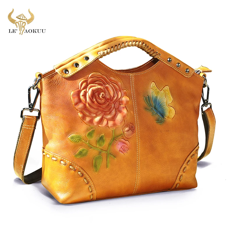 Emboss Flower Genuine Leather Luxury Designer Shopper Women Tote Purse Handbag Tote Ladies Over The Shoulder Satchel Bag 6640