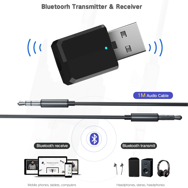 Bluetooth 5.0 Audio Transmitter Receiver Mini USB 3.5mm AUX Jack Stereo Music Wireless Bluetooth Adapter For TV PC Car Speaker