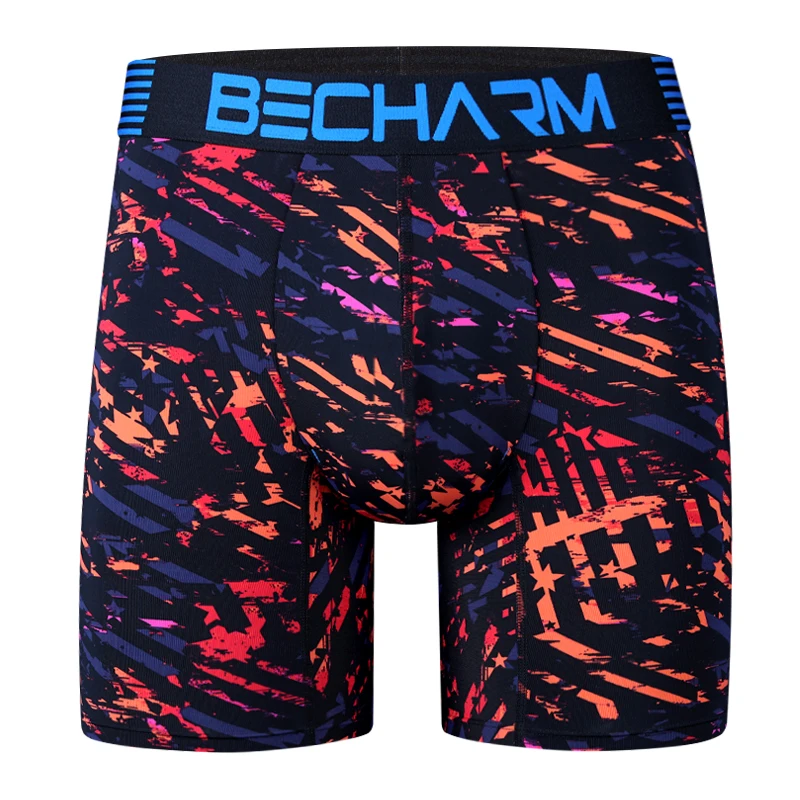 Becharm Men\'s Boxer Briefs Shorts Stripe Male Panties Set Nylon Man Boxers Gay Sexy Underwear Long Sports Clothing Loose Large