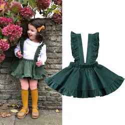 Emmababy Toddler Baby Kids Girl Ruffles Solid Color Fashion Strap Skirt Suspender Casual Outfit Clothes Mini Skirt