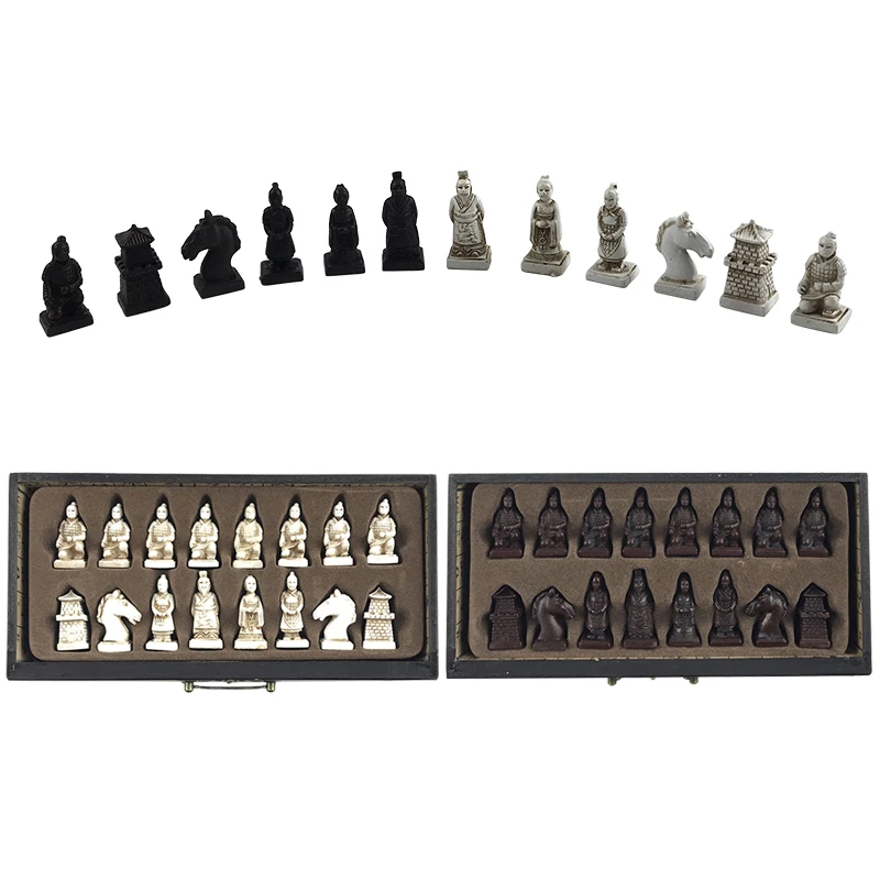 Nieuwe Hout Schaken Set Chinese Retro Terracotta Warriors Schaken Hout Doen Oude Carving Hars Schaakstuk Kerst Verjaardag Premium Gift