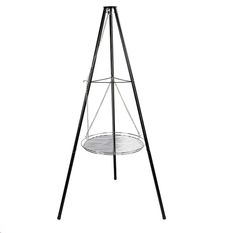 hanging chain outdoor BBQ grill, tripod camping barbecue, charcoal stove, campfire hanging pot rack ba