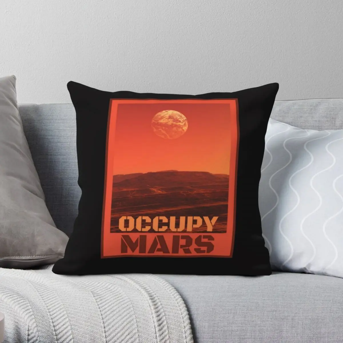 Occupy Mars Square Pillowcase Polyester Linen Velvet Printed Zip Decorative Throw Pillow Case Car Cushion Cover