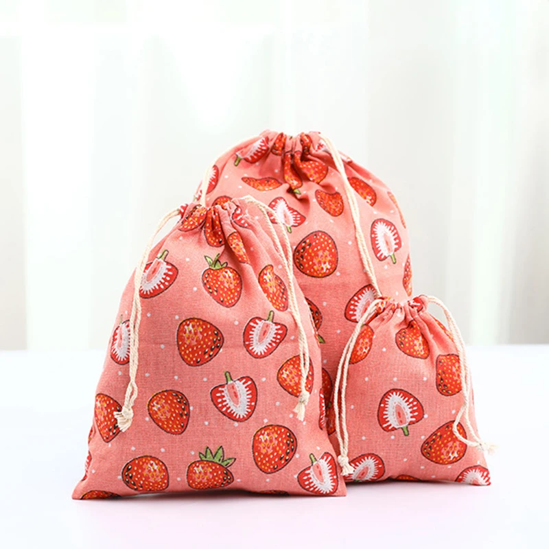 1pcs Watermelon Peach Drawstring Cotton Linen Storage Bag Gift Candy Tea Jewelry Organizer Makeup Cosmetic Coins keys Bags 49017