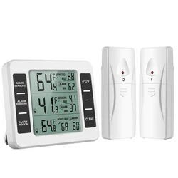 Digital Fridge Thermometer Wireless Freezer Thermometer with Indoor Temperature Monitor 2 Wireless Sensors Refrigerator Therm