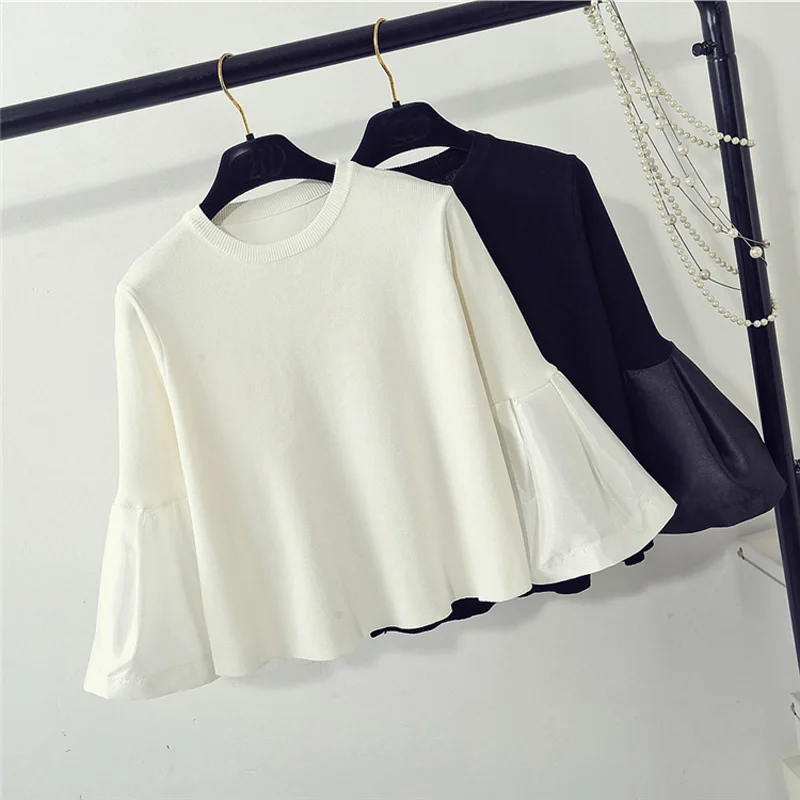 2023 spring cute loose sweater womens fashion korean knitted shirts flare sleeve striped stitch pullovers women tops blusa pull