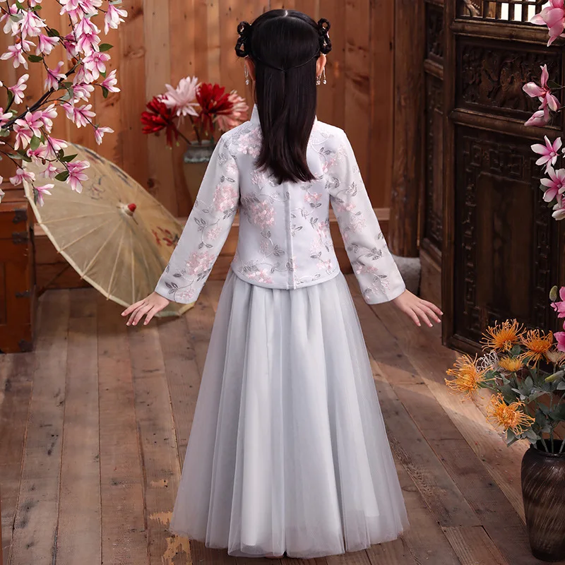 Autunno inverno ricamo bambini Tang vestito cinese adorabile tradizionale bambini antichi Hanfu ragazze eseguire costumi