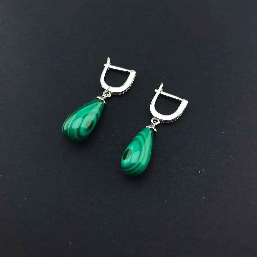 Elegant Natural Green Malachite Earrings Sterling 925 Silver Gemstone Jewelry for Woman Lady Wedding Party Gift