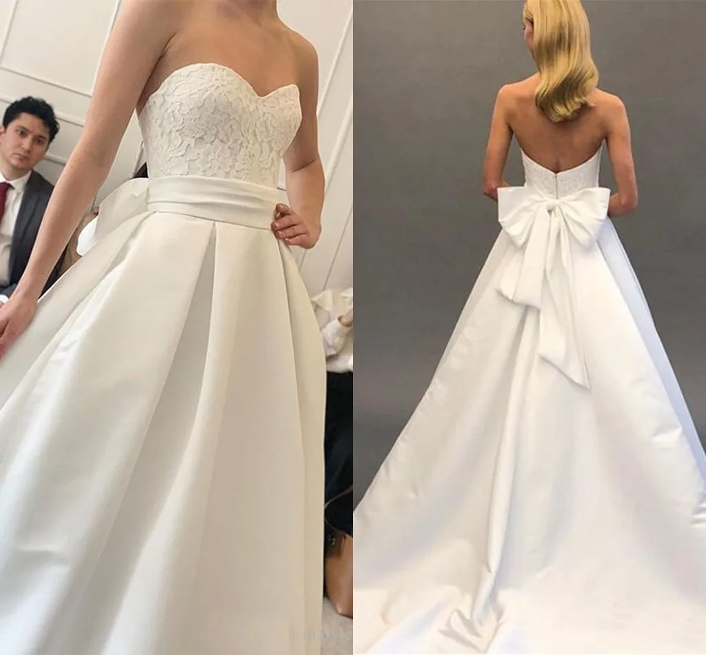 Mariage Vintage suknia ślubna 2021 Sweetheart aplikacje koronkowa seksowna satyna Backless białe suknie ślubne w kolorze kości słoniowej