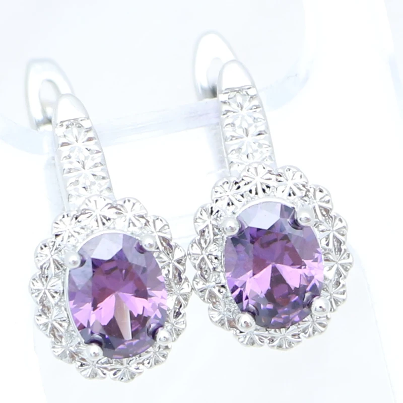 Romantic Amethyst Jewelry 925 Sterling Silver Jewelry Set Open Ring Pendant Earring Necklace Kit Wedding Accessories